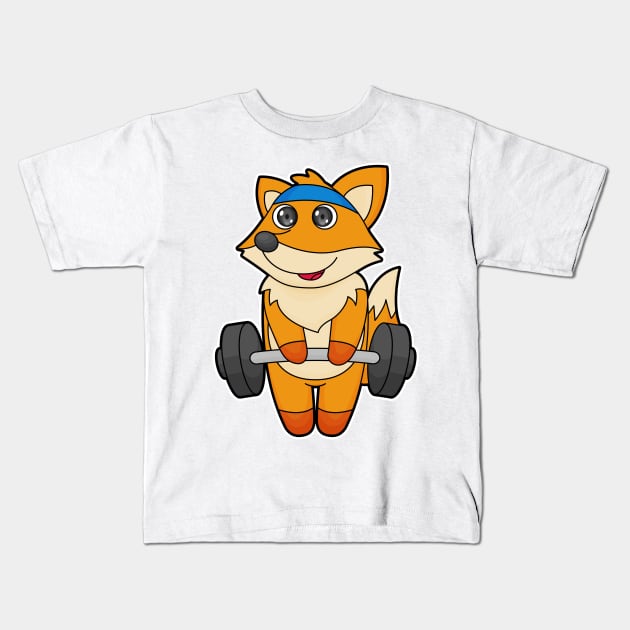 Fox at Fitness with Barbell Kids T-Shirt by Markus Schnabel